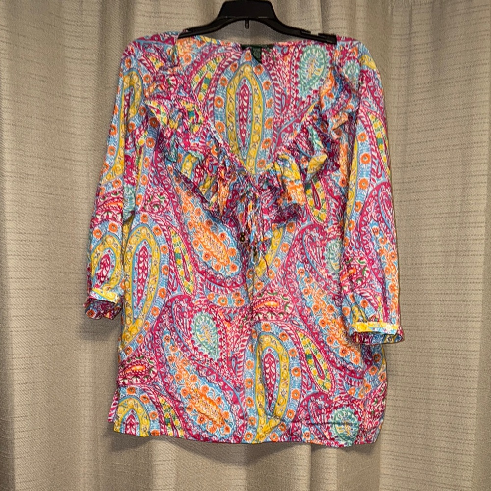 Colorful Paisley Blouse with Ruffles